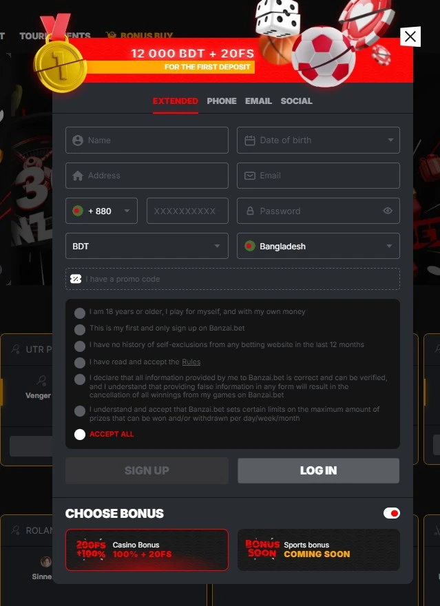 Banzai bet Registration